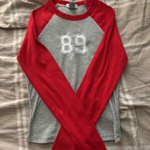 Red and Gray Long Sleeve Shirt with 89 Design